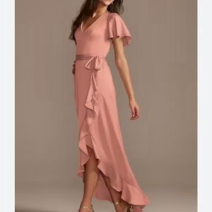 David’s Bridal Flutter Sleeve Desert Coral Bridesmaid Dress